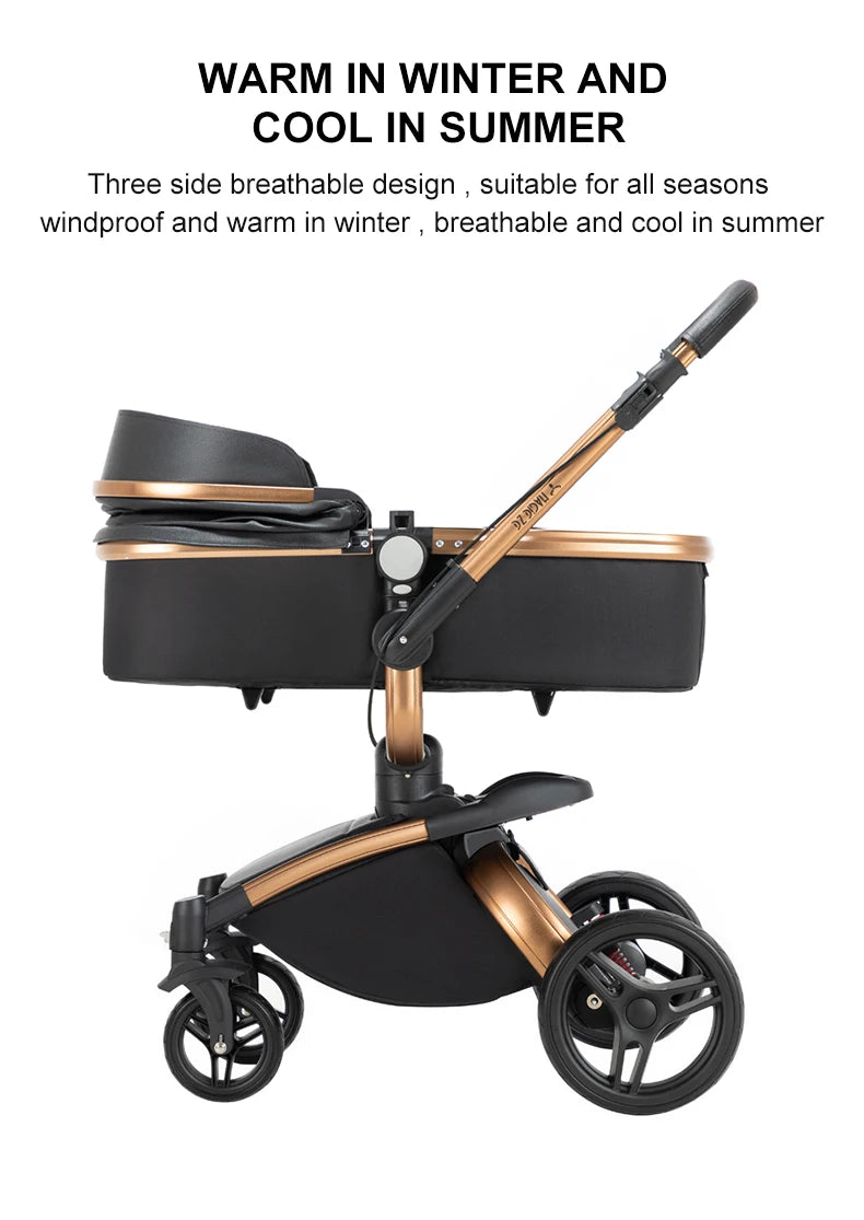 3-in-1 PU Waterproof Multi-Functional Baby Stroller Lightweight Stroller with Seat - Compact Foldable for Newborns to Toddlers