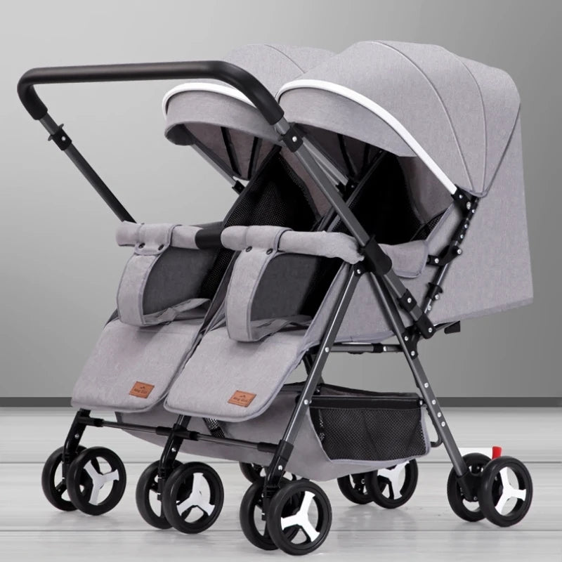 Twin Baby Stroller Can Sit and Lie Down Lightweight Stroller Two Children Outdoor Skate Baby Gods Double Seat Folding Stroller