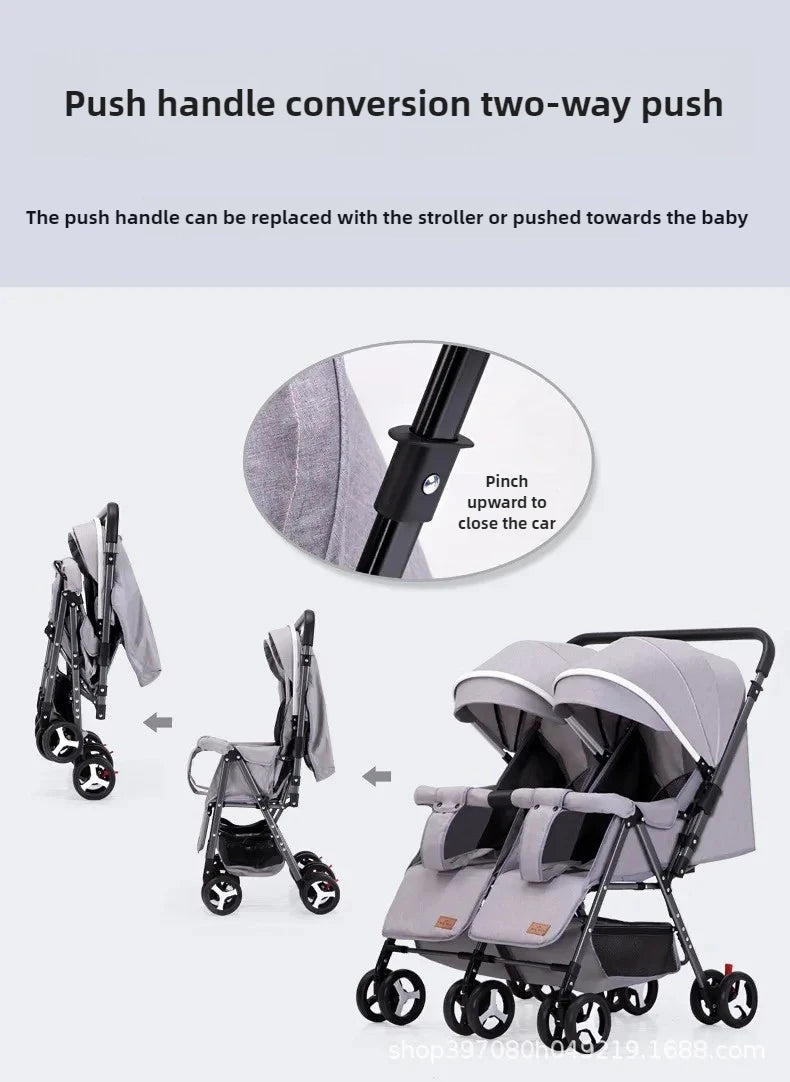 Twin Baby Stroller Can Sit and Lie Down Lightweight Stroller Two Children Outdoor Skate Baby Gods Double Seat Folding Stroller