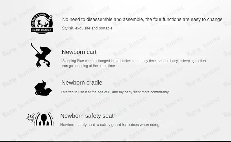 Baby stroller 4in1 Multifunctional newborn baby stroller 3in1 Foldable Basket type seat Lightweight Travel Pram