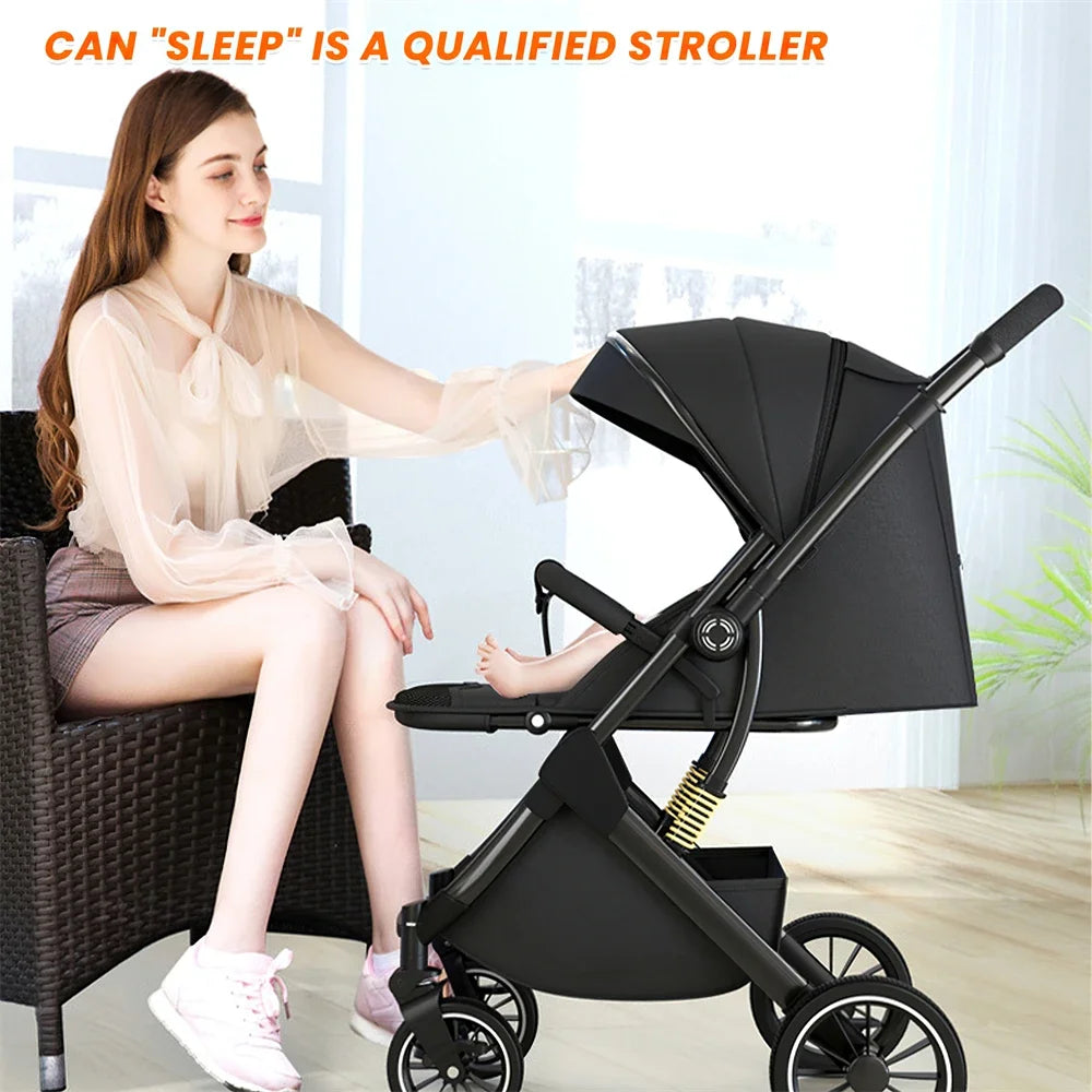 Luxurious Light High Landscape Baby Stroller leg-sapped Seat for Newborn One Hand reline Pushchair Pram Compact Size