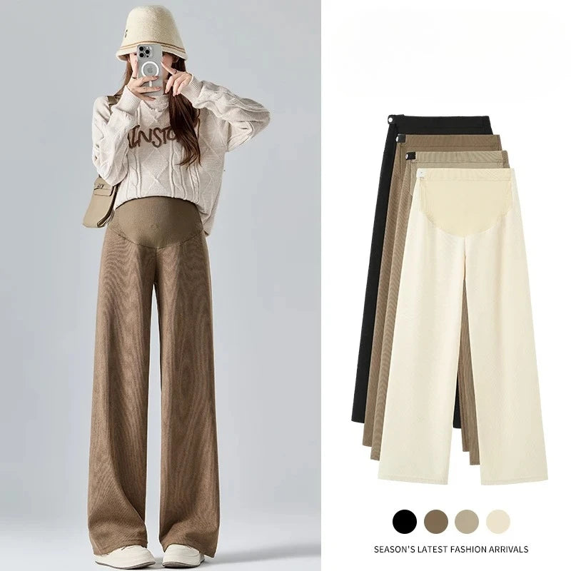 2025 Autumn Winter Maternity Pants Wide leg Loose Straight Elastic Waist Belly Long Trousers for Pregnant Women Youth Pregnancy