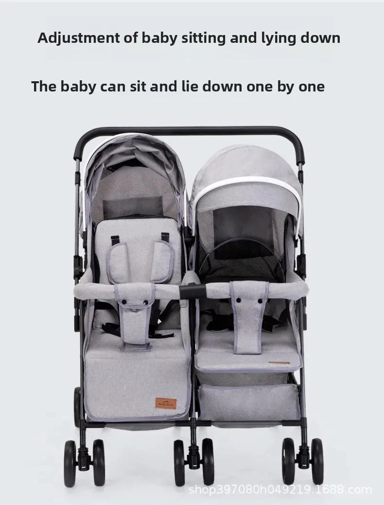 Twin Baby Stroller Can Sit and Lie Down Lightweight Stroller Two Children Outdoor Skate Baby Gods Double Seat Folding Stroller