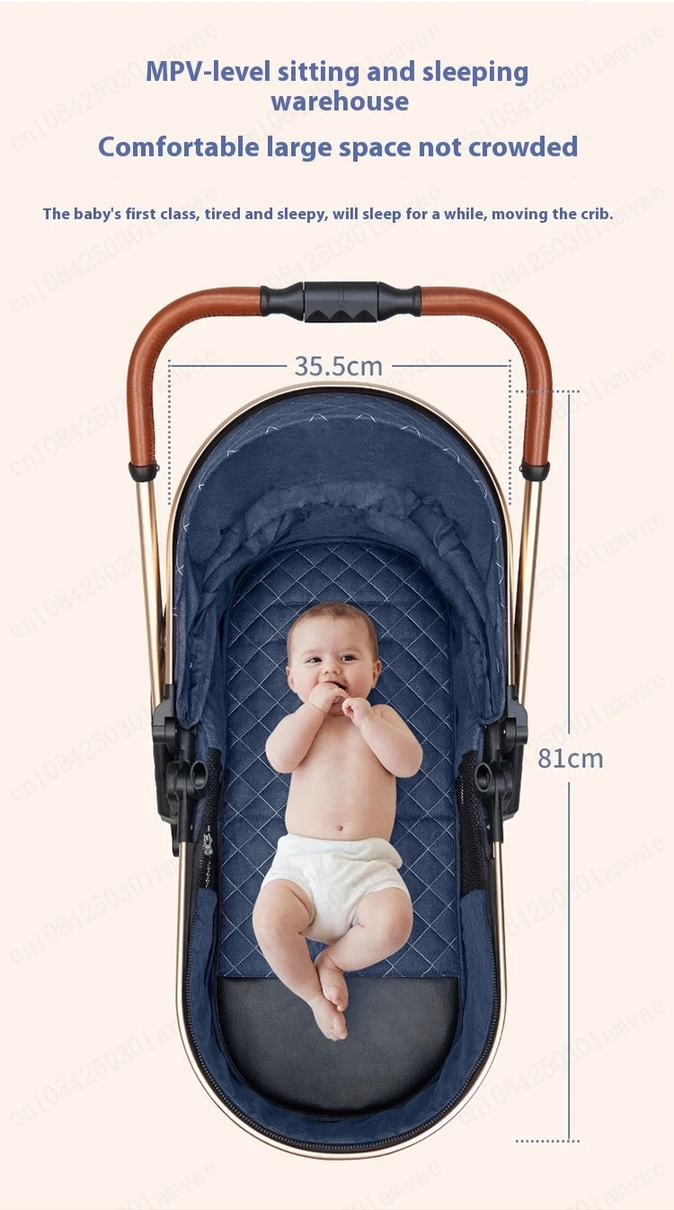 Luxury Baby Stroller 3 in 1 High Landscape Baby Cart Can Sit Can Lie Portable Pushchair Baby Cradel Infant Carrier