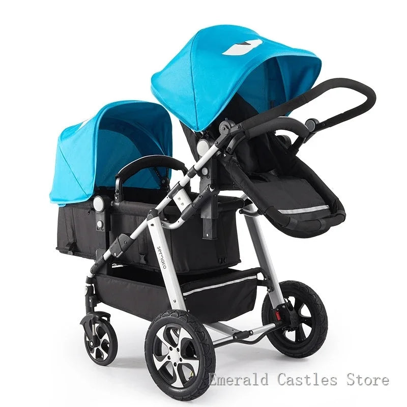 EU STOCK New Twins Baby Stroller with Four Wheels for Easy Mobility four wheels travel baby carriage, Newborn Pram,Portable