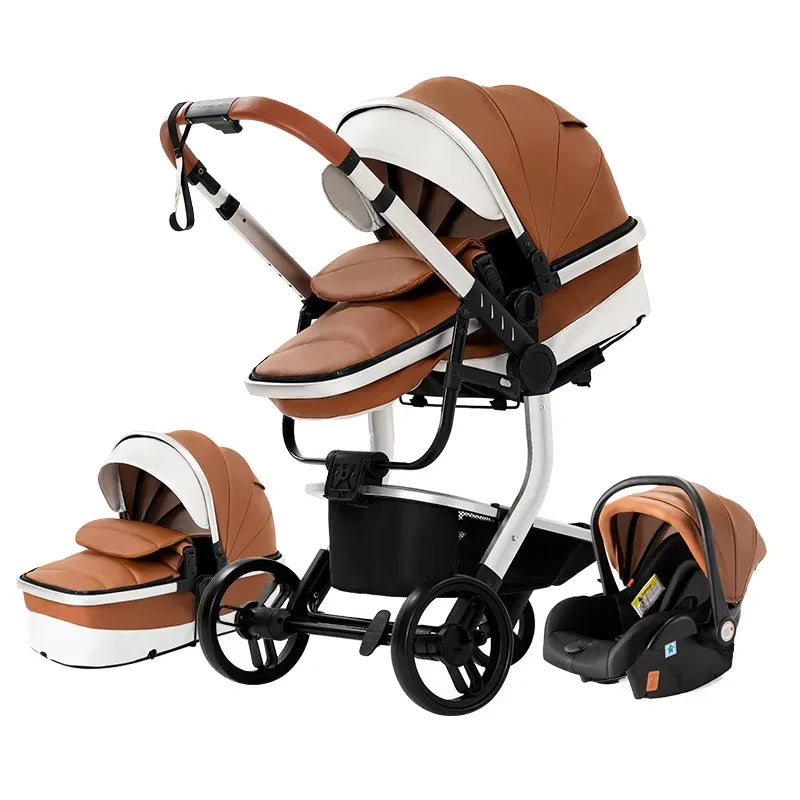 3-in-1 PU Waterproof Multi-Functional Baby Stroller Lightweight Stroller with Seat - Compact Foldable for Newborns to Toddlers