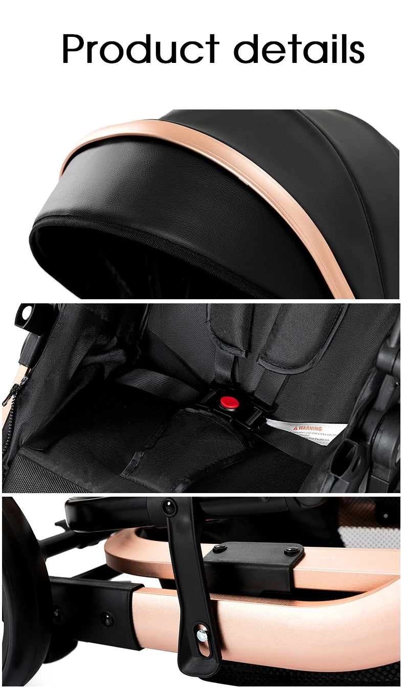 3-in-1 PU Waterproof Multi-Functional Baby Stroller Lightweight Stroller with Seat - Compact Foldable for Newborns to Toddlers