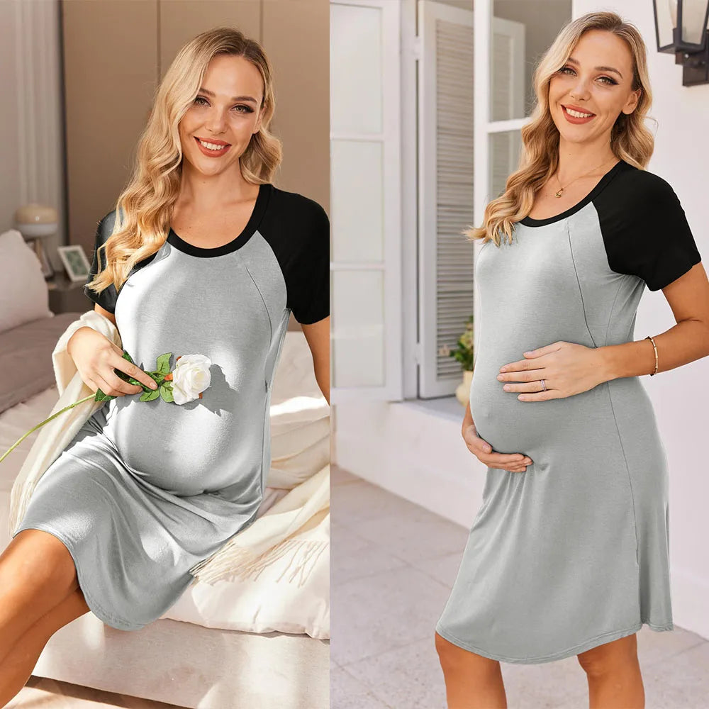2024 Summer Nursing Gown 3 in 1 Delivery/Labor/Nursing Nightgown Women Maternity Hospital Gown Zipper Breastfeeding Sleepwear