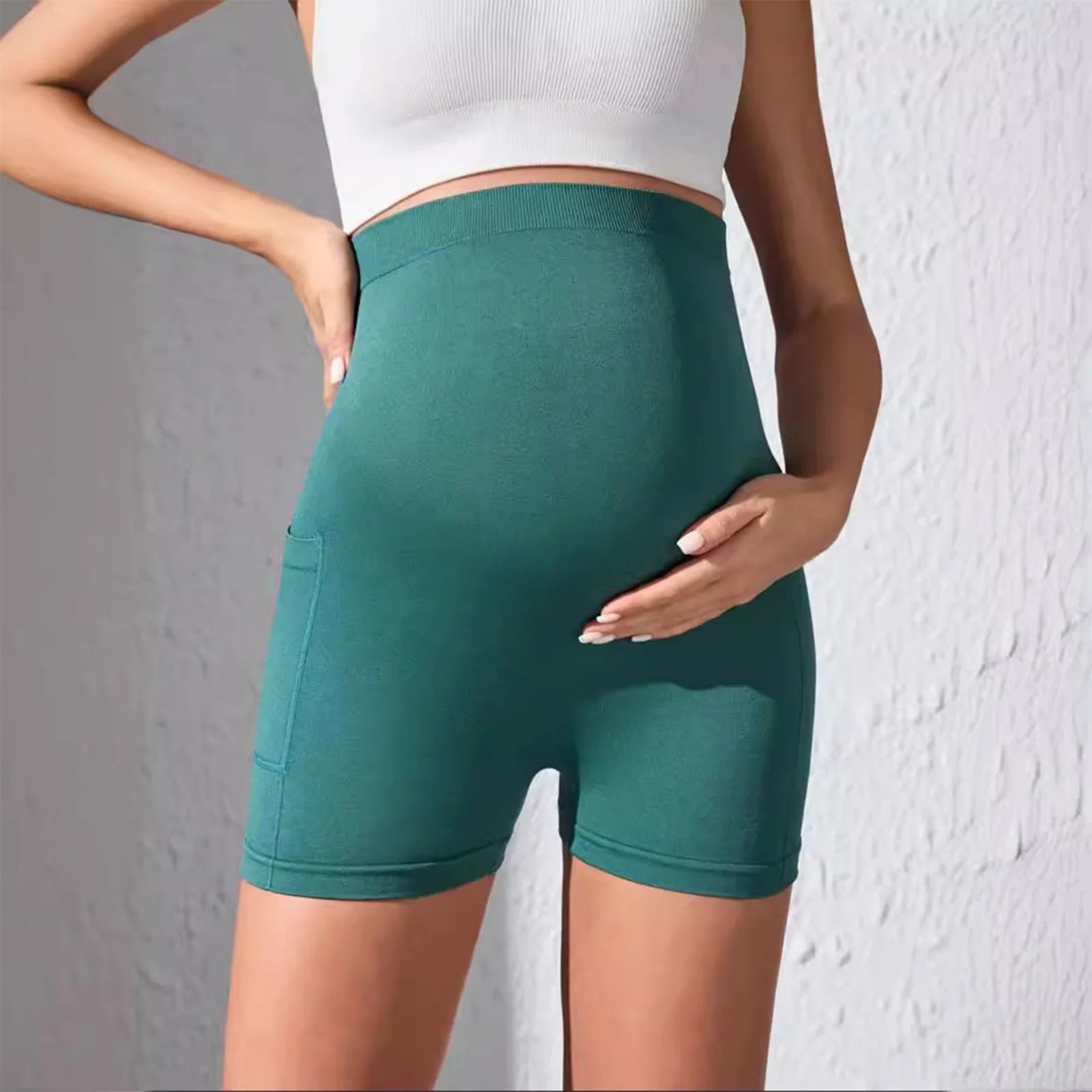 Pregnant Woman High Waist Over The Belly Seamless Yoga Shorts Pilates Workout Pregnancy Costume for Sports Biking Daily Wwear