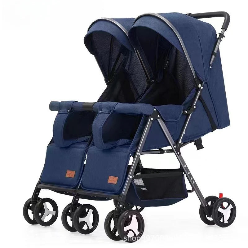 Twin Baby Stroller Can Sit and Lie Down Lightweight Stroller Two Children Outdoor Skate Baby Gods Double Seat Folding Stroller