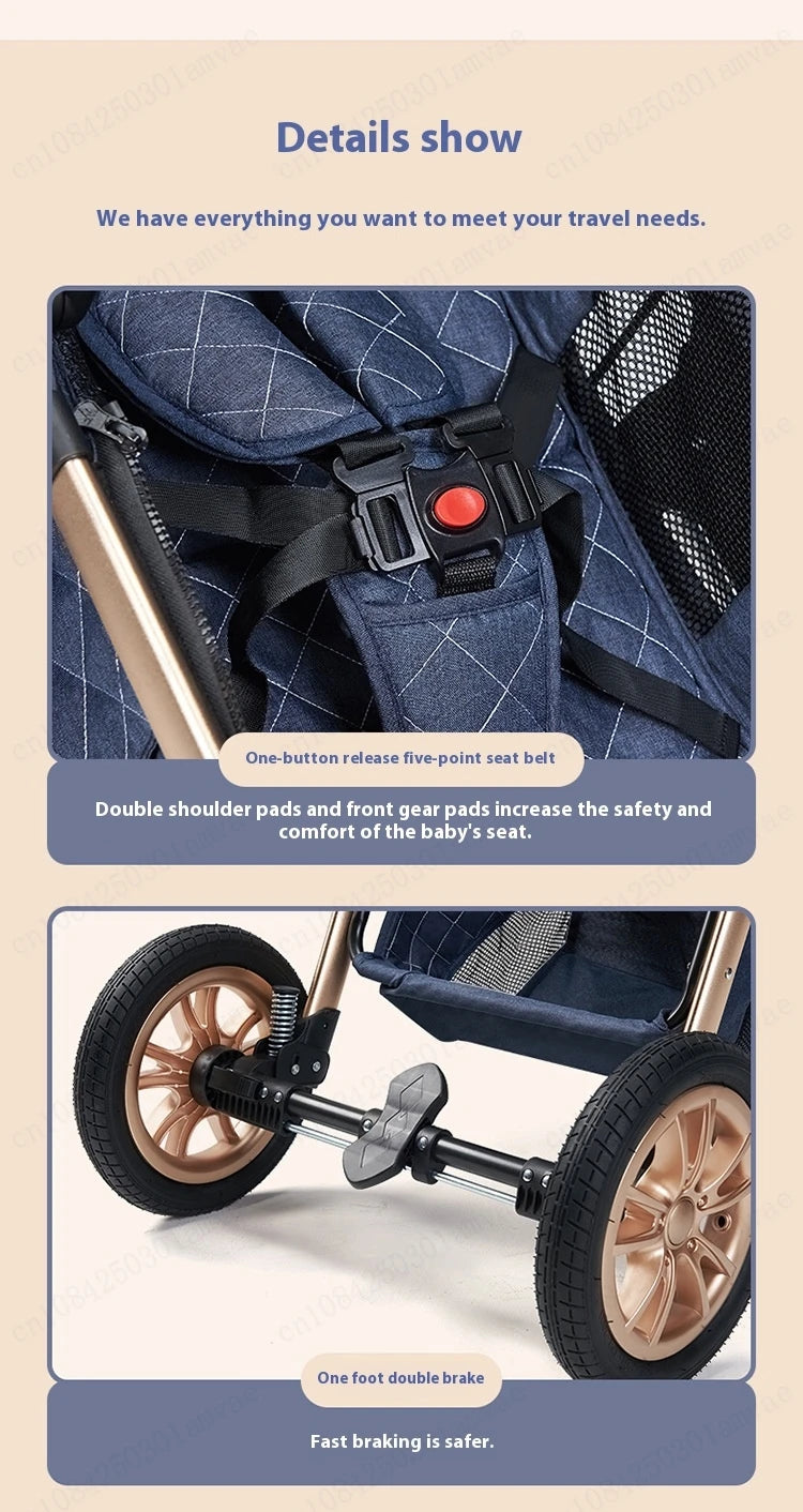 Luxury Baby Stroller 3 in 1 High Landscape Baby Cart Can Sit Can Lie Portable Pushchair Baby Cradel Infant Carrier