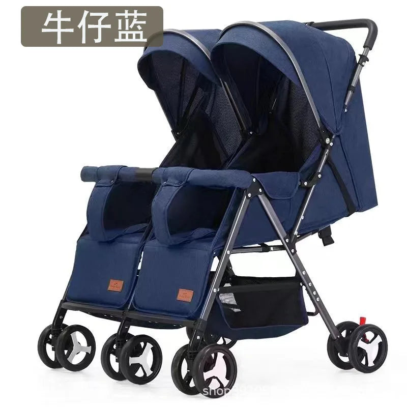 Twin Baby Stroller Can Sit and Lie Down Lightweight Stroller Two Children Outdoor Skate Baby Gods Double Seat Folding Stroller