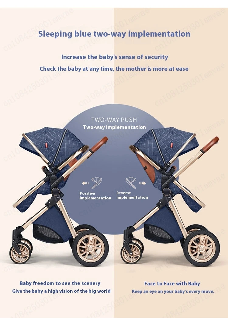 Luxury Baby Stroller 3 in 1 High Landscape Baby Cart Can Sit Can Lie Portable Pushchair Baby Cradel Infant Carrier
