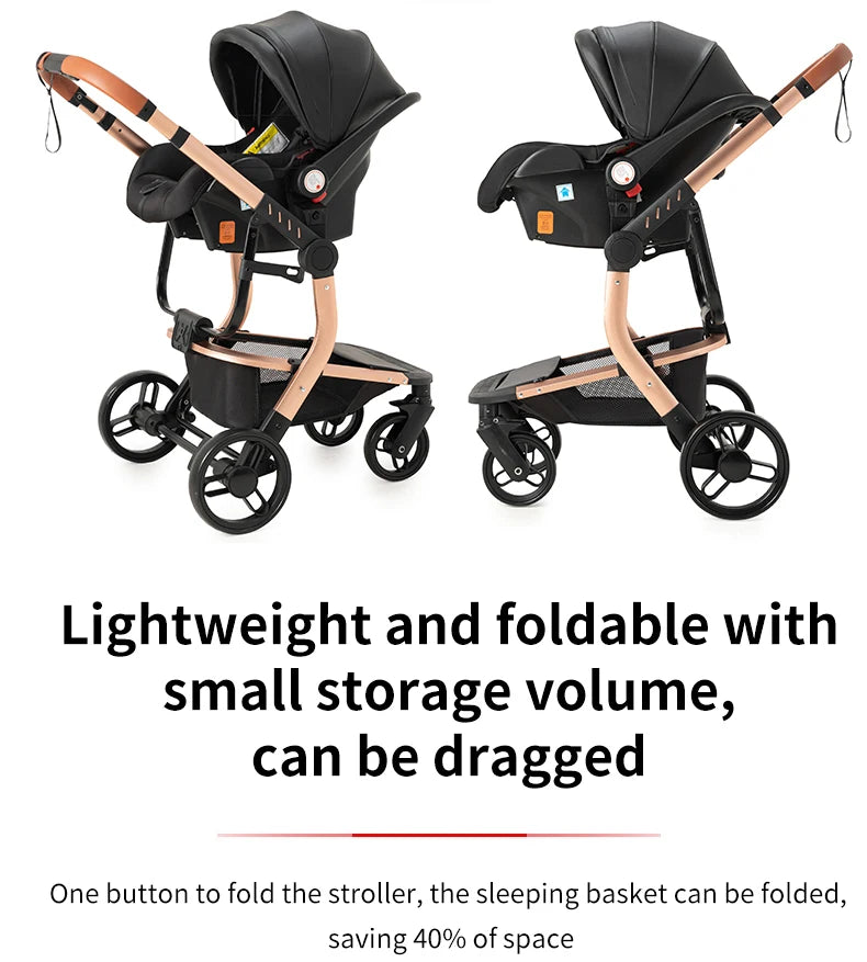 3-in-1 PU Waterproof Multi-Functional Baby Stroller Lightweight Stroller with Seat - Compact Foldable for Newborns to Toddlers
