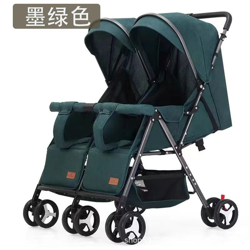 Twin Baby Stroller Can Sit and Lie Down Lightweight Stroller Two Children Outdoor Skate Baby Gods Double Seat Folding Stroller