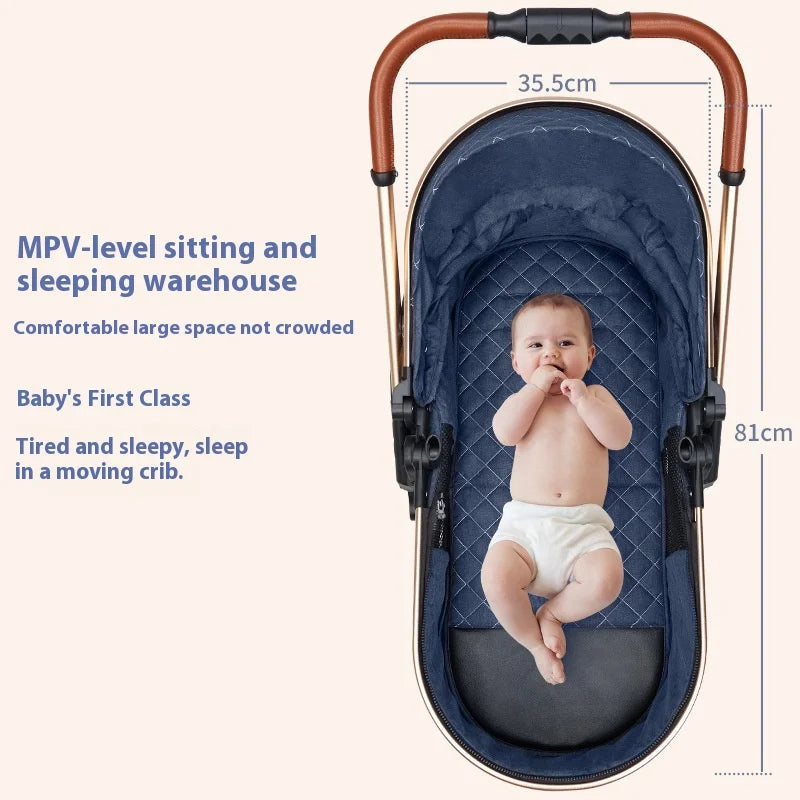 Luxury Baby Stroller 3 in 1 High Landscape Baby Cart Can Sit Can Lie Portable Pushchair Baby Cradel Infant Carrier