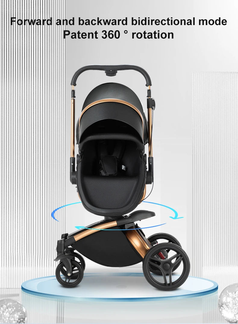 3-in-1 PU Waterproof Multi-Functional Baby Stroller Lightweight Stroller with Seat - Compact Foldable for Newborns to Toddlers