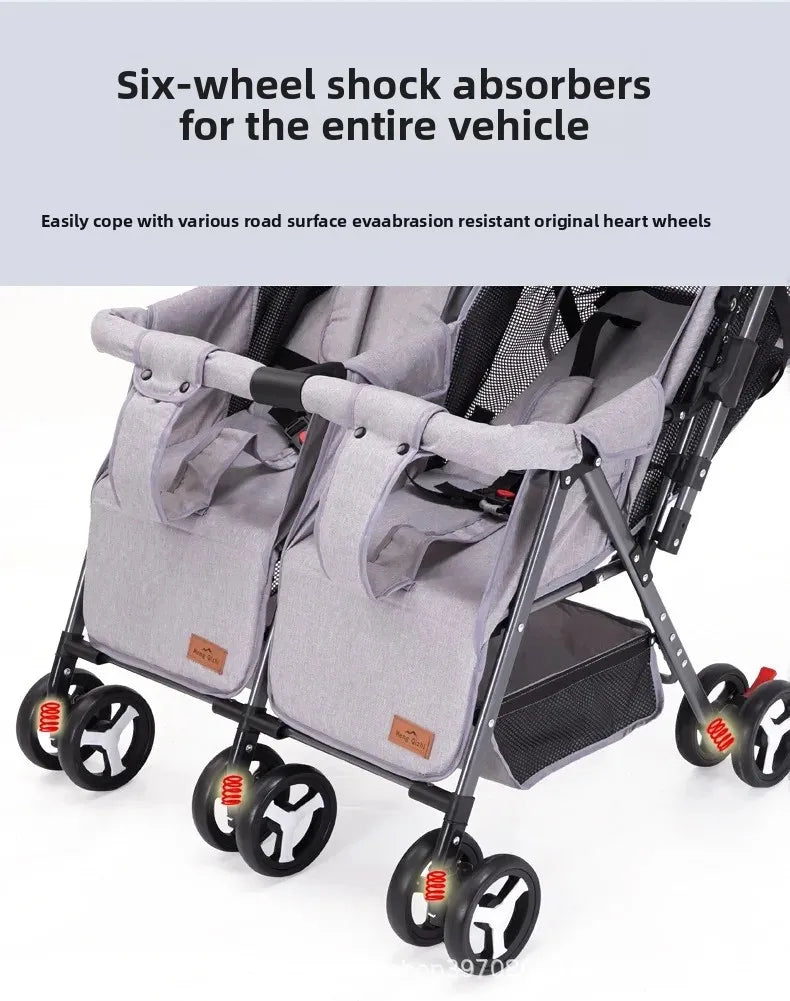 Twin Baby Stroller Can Sit and Lie Down Lightweight Stroller Two Children Outdoor Skate Baby Gods Double Seat Folding Stroller