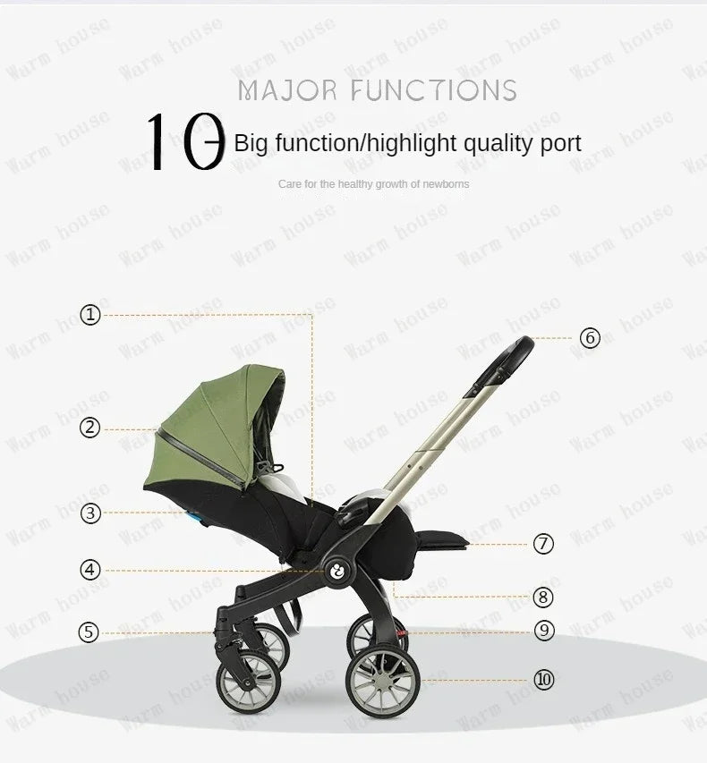 Baby stroller 4in1 Multifunctional newborn baby stroller 3in1 Foldable Basket type seat Lightweight Travel Pram
