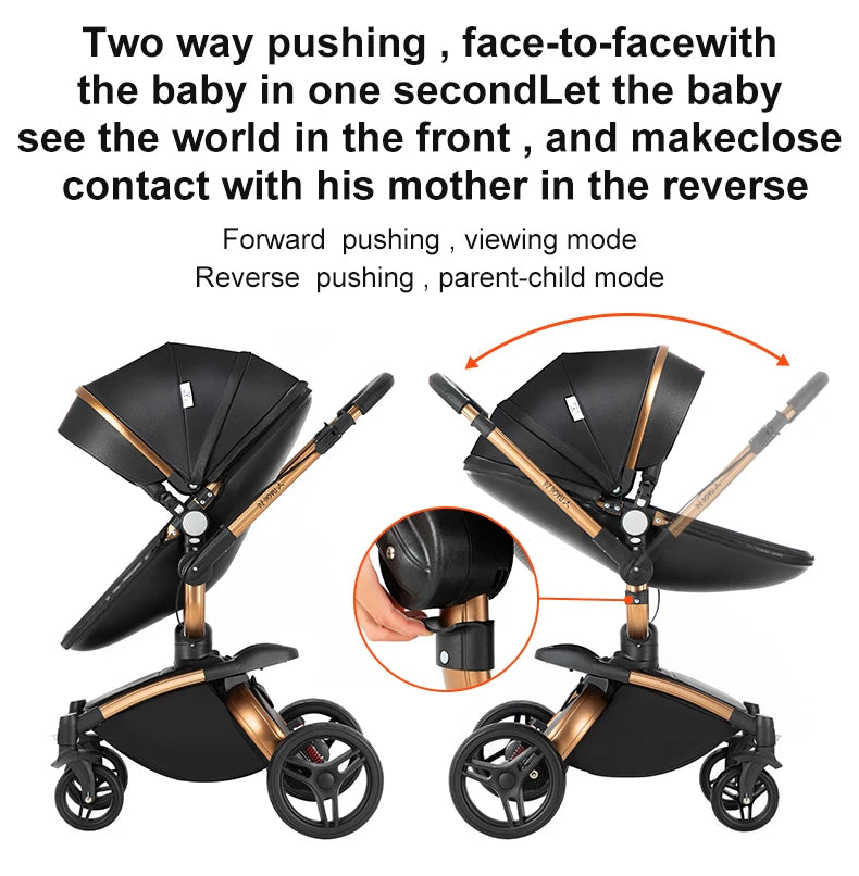 3-in-1 PU Waterproof Multi-Functional Baby Stroller Lightweight Stroller with Seat - Compact Foldable for Newborns to Toddlers