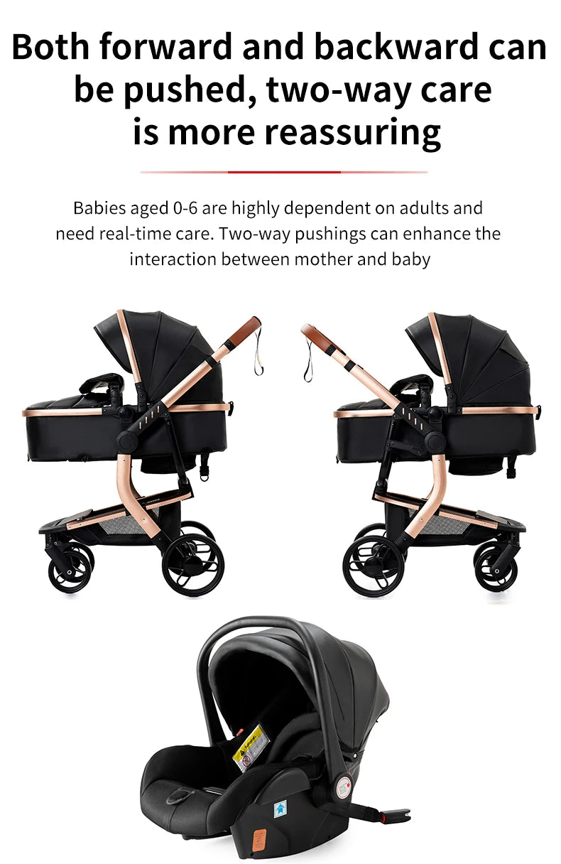 3-in-1 PU Waterproof Multi-Functional Baby Stroller Lightweight Stroller with Seat - Compact Foldable for Newborns to Toddlers