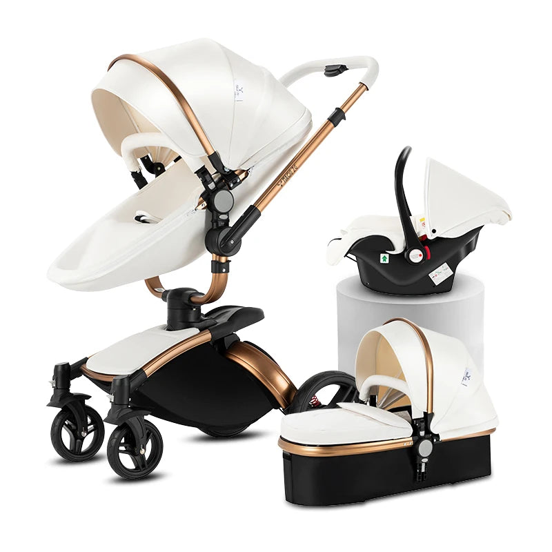 3-in-1 PU Waterproof Multi-Functional Baby Stroller Lightweight Stroller with Seat - Compact Foldable for Newborns to Toddlers