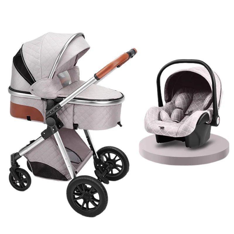 Luxury Baby Stroller 3 in 1 High Landscape Baby Cart Can Sit Can Lie Portable Pushchair Baby Cradel Infant Carrier