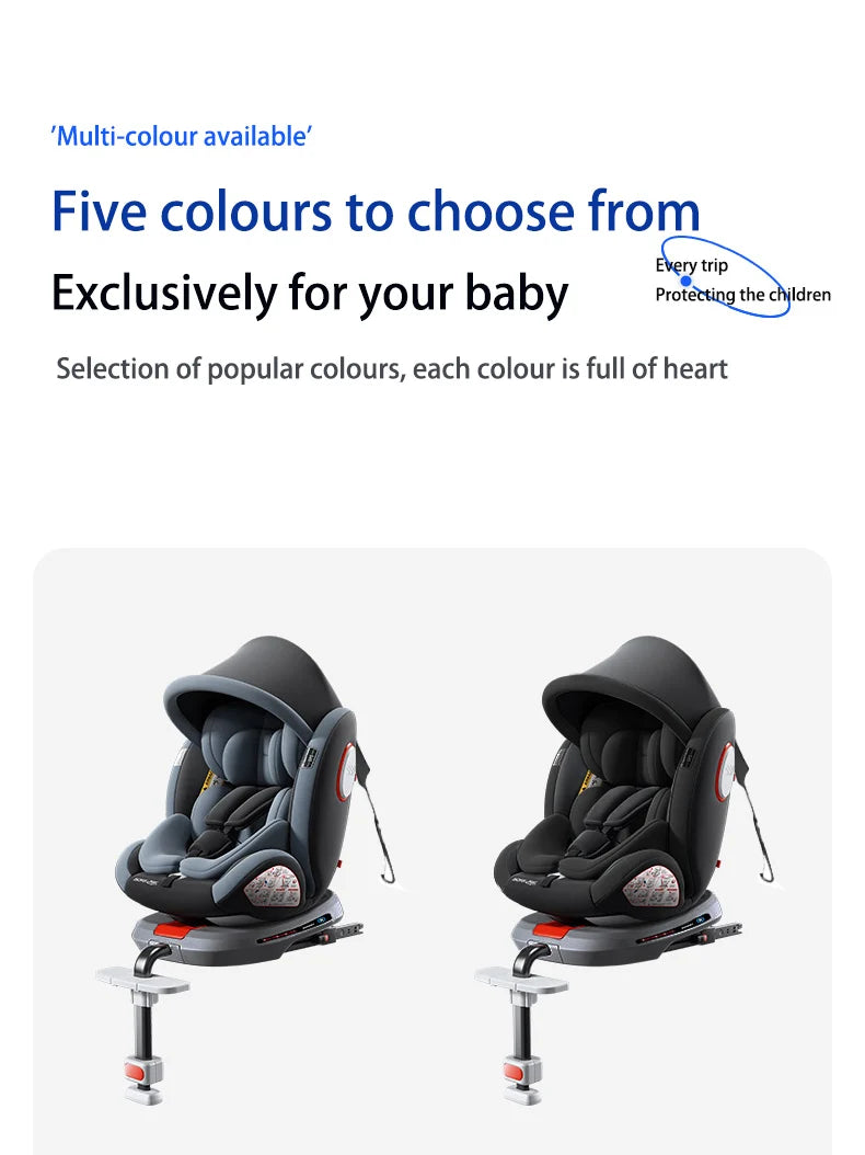 baby car seat with ISOFIX ,child safety seats 360° rotating child seat for 0-12 years old ,5-point seat belt for children
