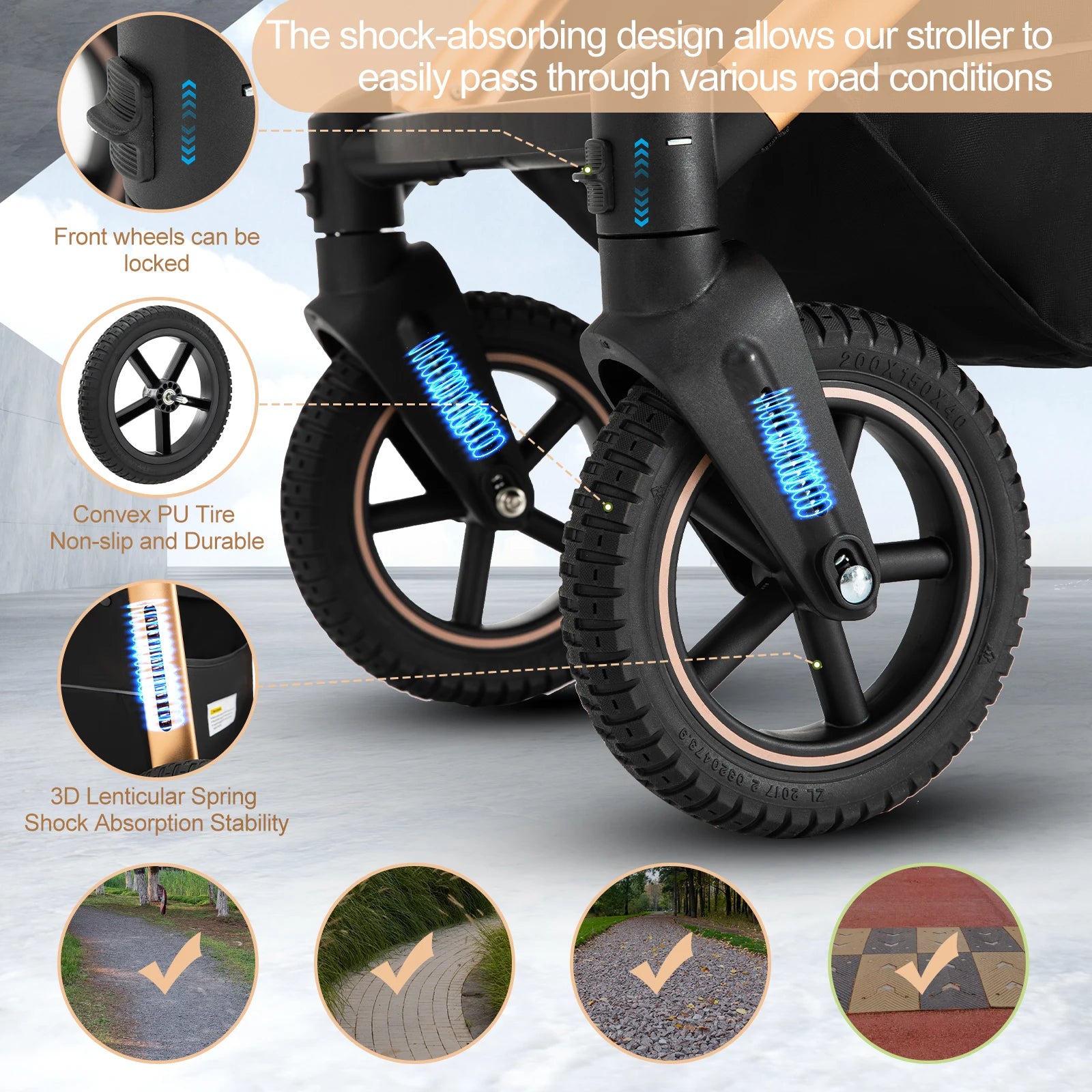 Baby Stroller 3 in 1 Portable Travel Baby Carriage Luxurious Fold Pram High Landscape Aluminum Frame Newborn Infant Stroller