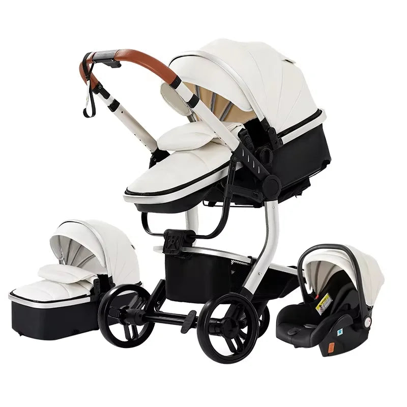 3-in-1 PU Waterproof Multi-Functional Baby Stroller Lightweight Stroller with Seat - Compact Foldable for Newborns to Toddlers