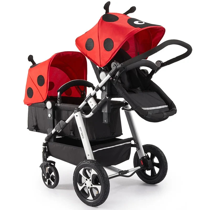 EU STOCK New Twins Baby Stroller with Four Wheels for Easy Mobility four wheels travel baby carriage, Newborn Pram,Portable