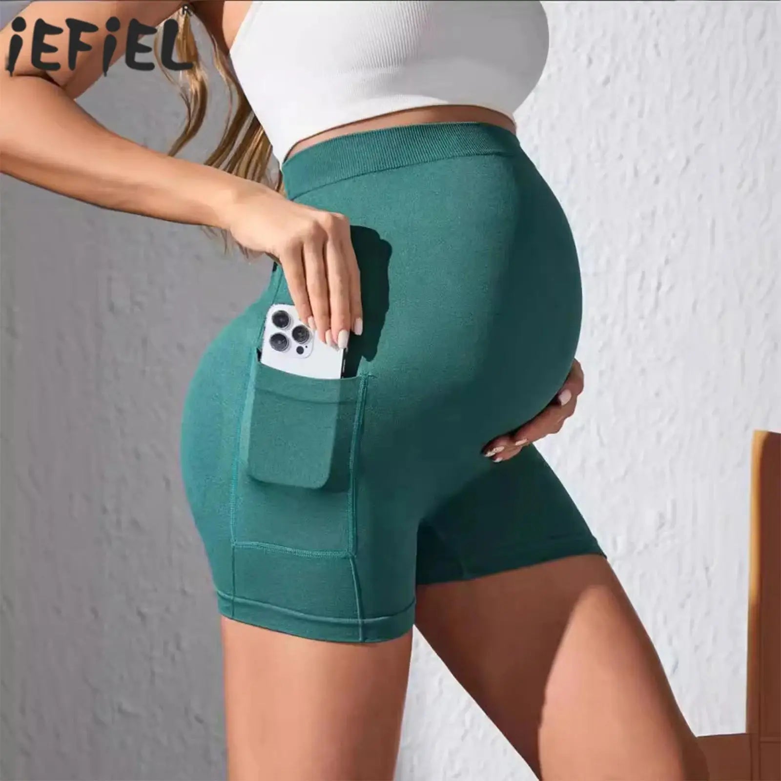 Pregnant Woman High Waist Over The Belly Seamless Yoga Shorts Pilates Workout Pregnancy Costume for Sports Biking Daily Wwear