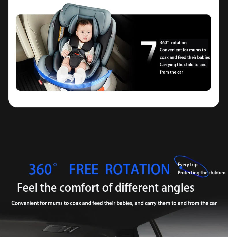 baby car seat with ISOFIX ,child safety seats 360° rotating child seat for 0-12 years old ,5-point seat belt for children