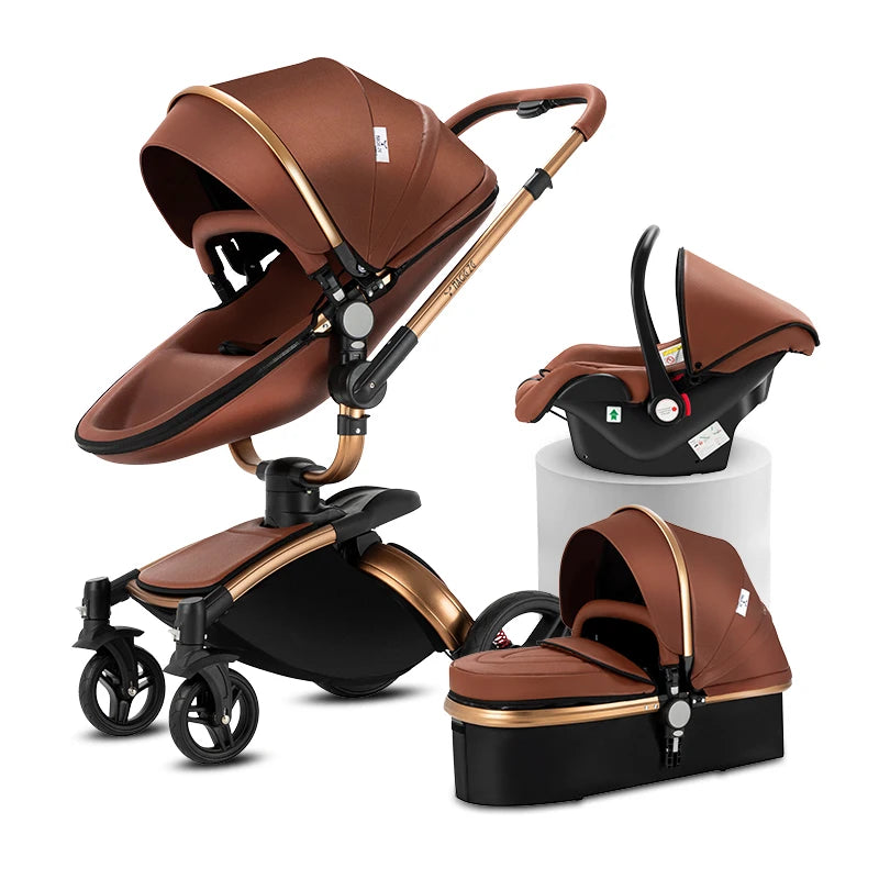 3-in-1 PU Waterproof Multi-Functional Baby Stroller Lightweight Stroller with Seat - Compact Foldable for Newborns to Toddlers