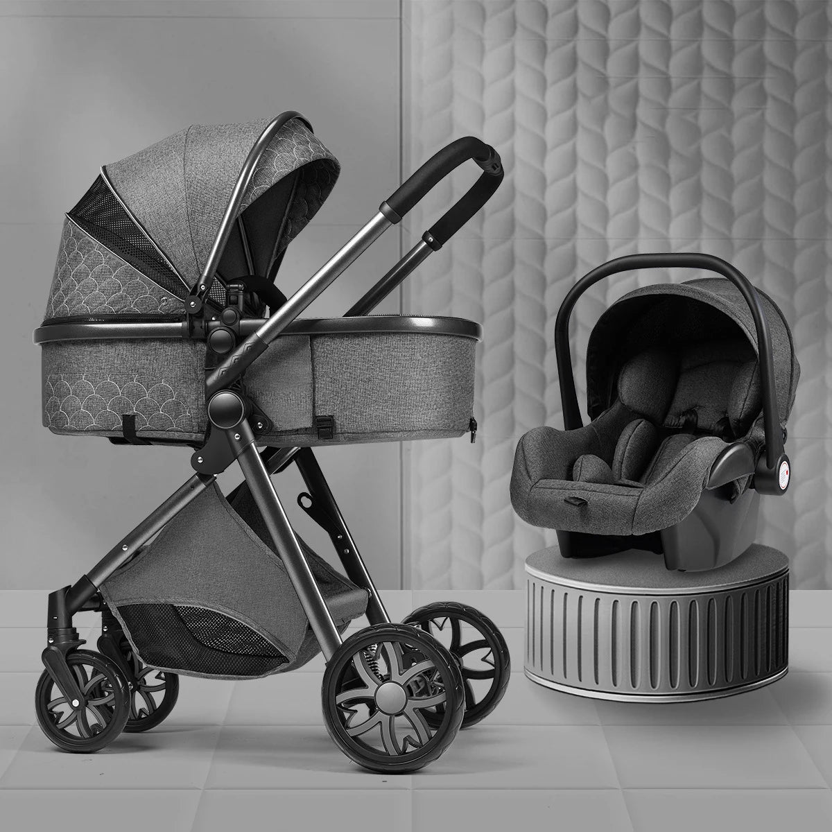 Luxury Baby Stroller 3 in 1 High Landscape Baby Cart Can Sit Can Lie Portable Pushchair Baby Cradel Infant Carrier