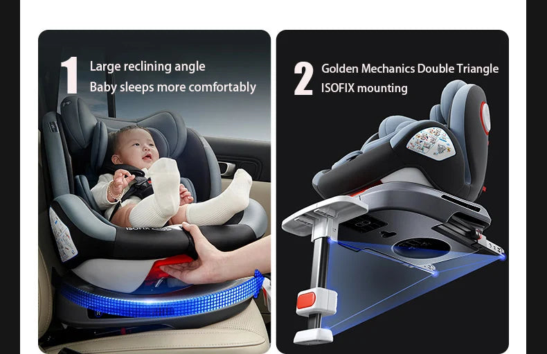 baby car seat with ISOFIX ,child safety seats 360° rotating child seat for 0-12 years old ,5-point seat belt for children