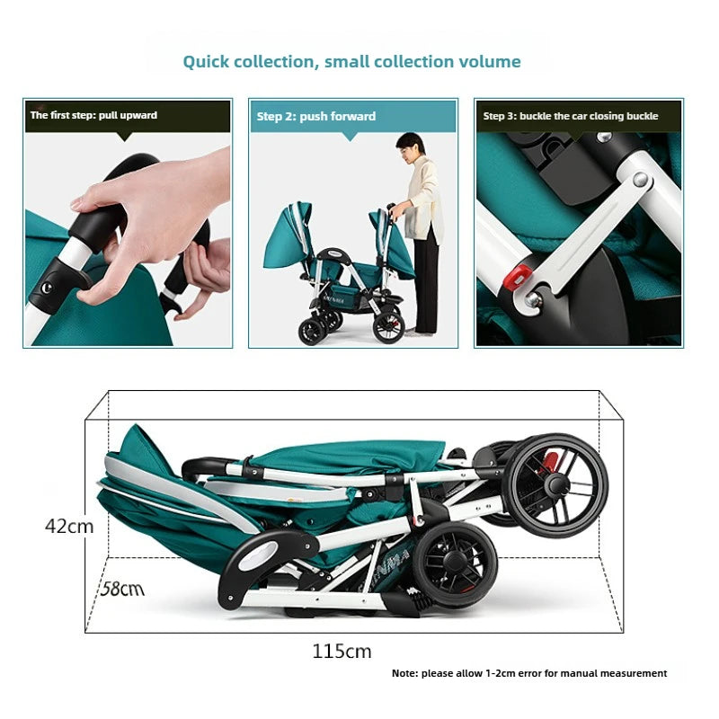 New Front and Rear Seat Twin Stroller Foldable Twin Umbrella Stroller Sitting and Reclining Twin Stroller Removable and Washable