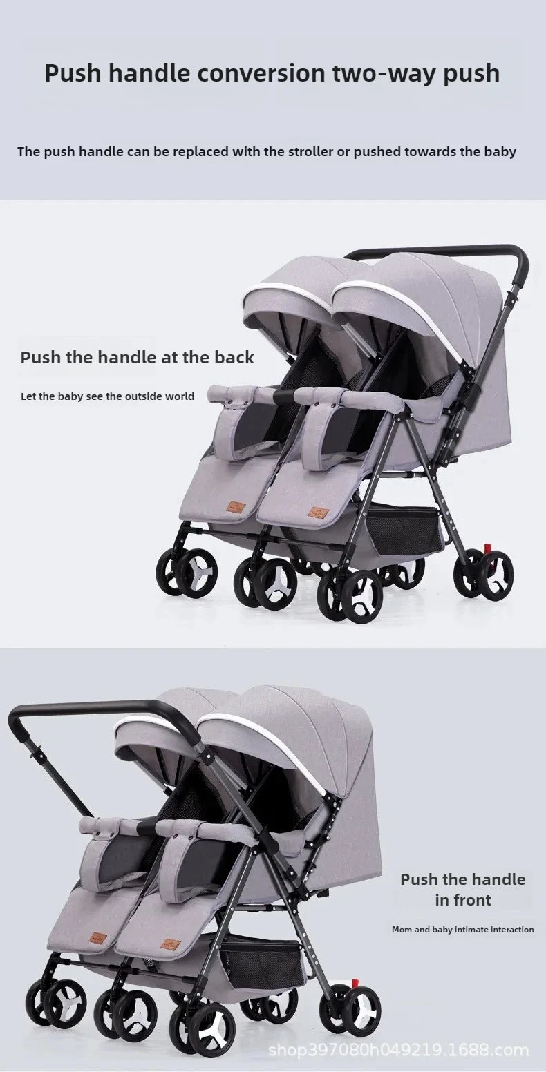 Twin Baby Stroller Can Sit and Lie Down Lightweight Stroller Two Children Outdoor Skate Baby Gods Double Seat Folding Stroller