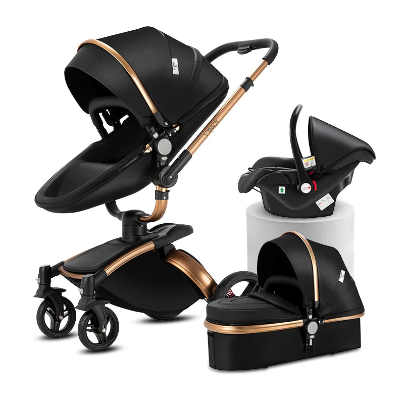 3-in-1 PU Waterproof Multi-Functional Baby Stroller Lightweight Stroller with Seat - Compact Foldable for Newborns to Toddlers