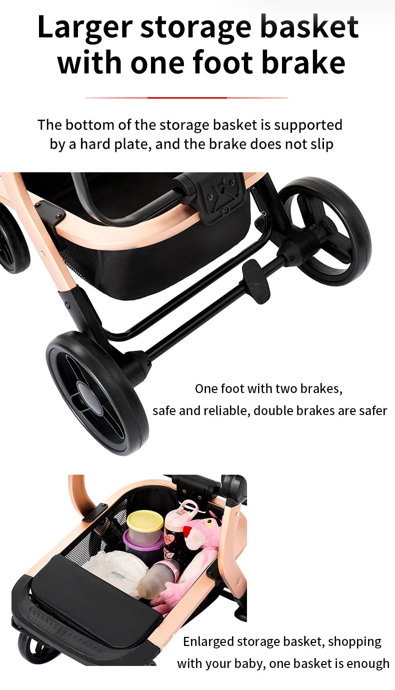 3-in-1 PU Waterproof Multi-Functional Baby Stroller Lightweight Stroller with Seat - Compact Foldable for Newborns to Toddlers