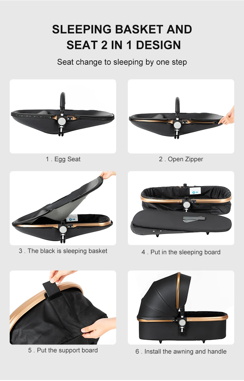 3-in-1 PU Waterproof Multi-Functional Baby Stroller Lightweight Stroller with Seat - Compact Foldable for Newborns to Toddlers