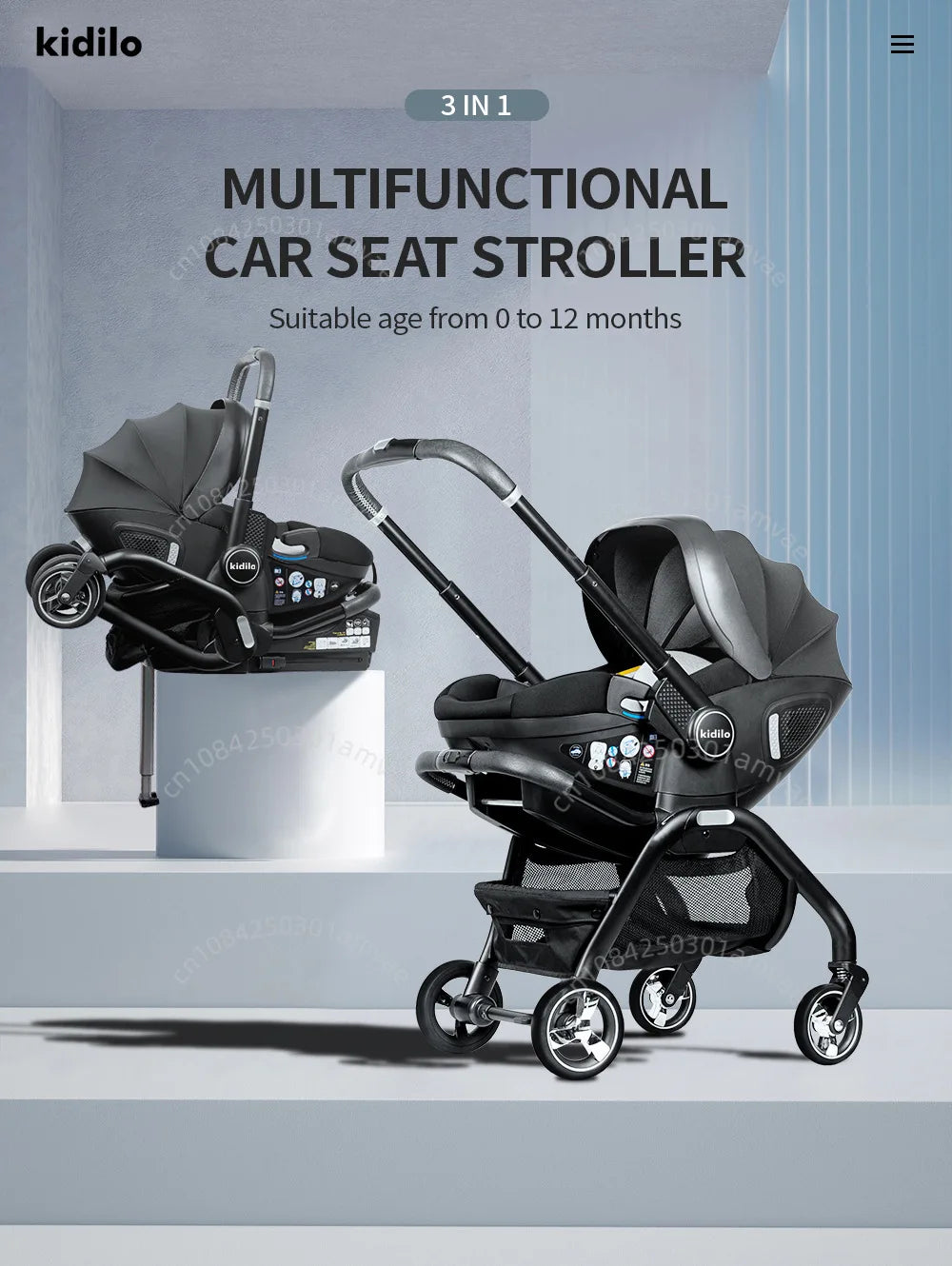 3-in-1 baby safety stroller, two-way newborn baby safety seat, portable 3-in-1 stroller for ages 0-2le for 0-2 years old