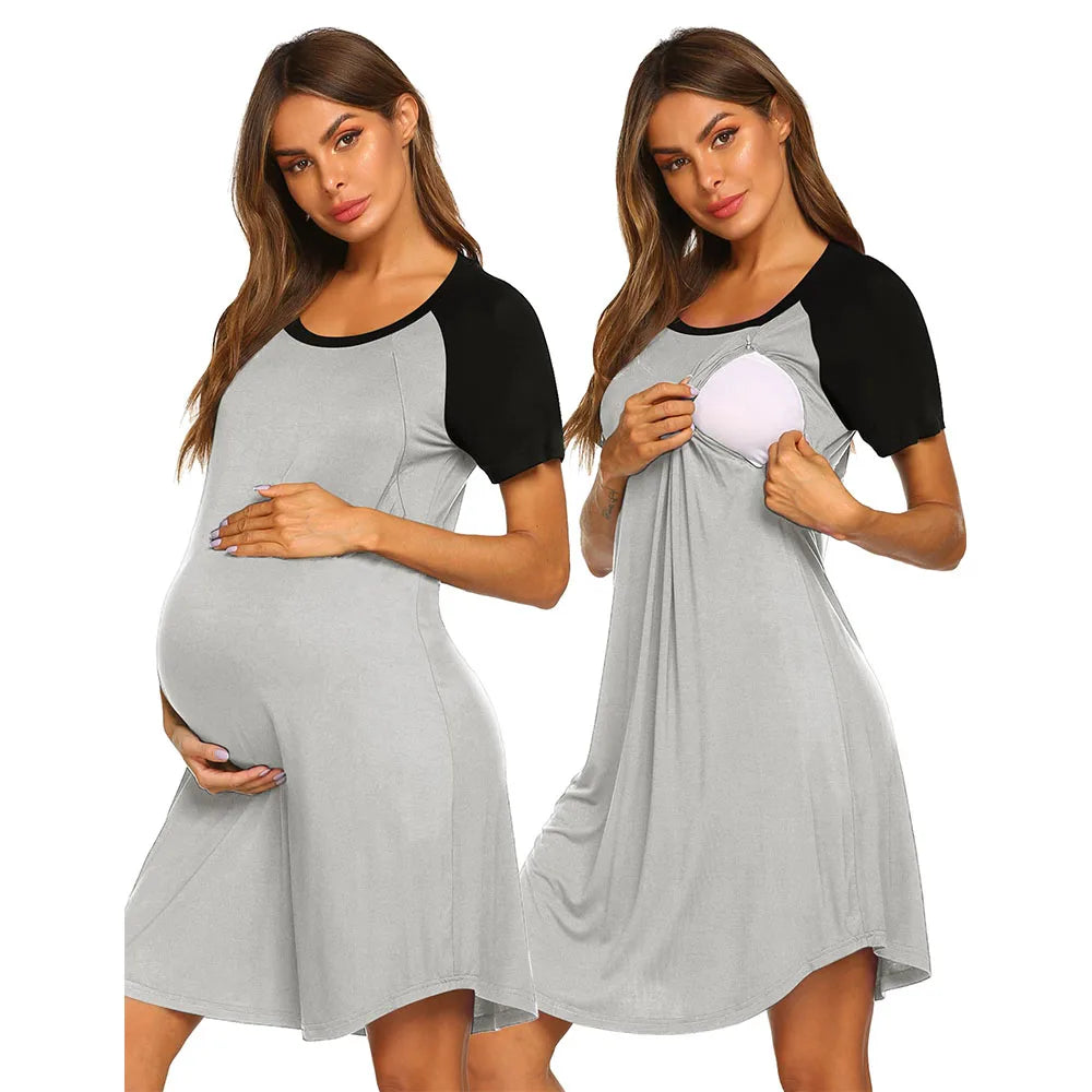 2024 Summer Nursing Gown 3 in 1 Delivery/Labor/Nursing Nightgown Women Maternity Hospital Gown Zipper Breastfeeding Sleepwear