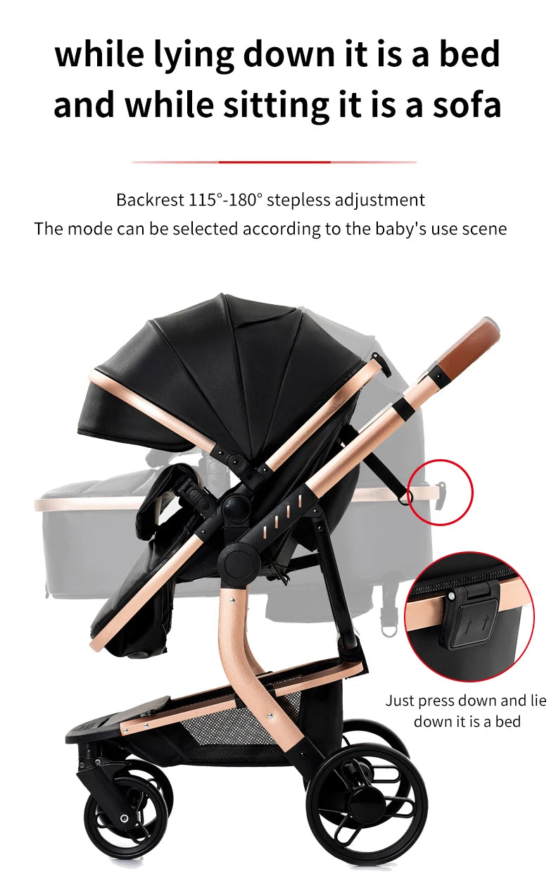3-in-1 PU Waterproof Multi-Functional Baby Stroller Lightweight Stroller with Seat - Compact Foldable for Newborns to Toddlers