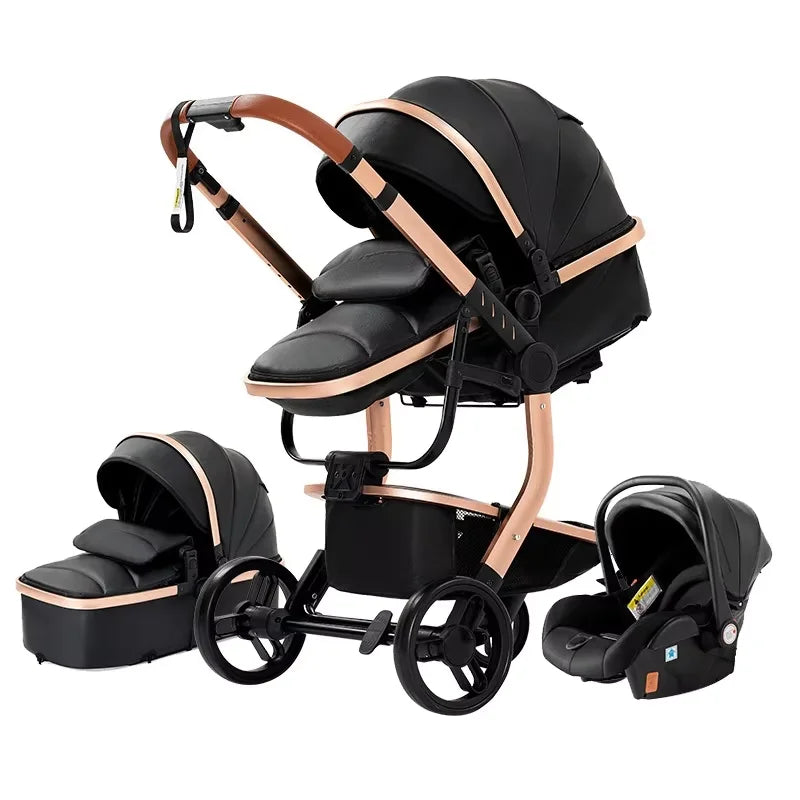 3-in-1 PU Waterproof Multi-Functional Baby Stroller Lightweight Stroller with Seat - Compact Foldable for Newborns to Toddlers