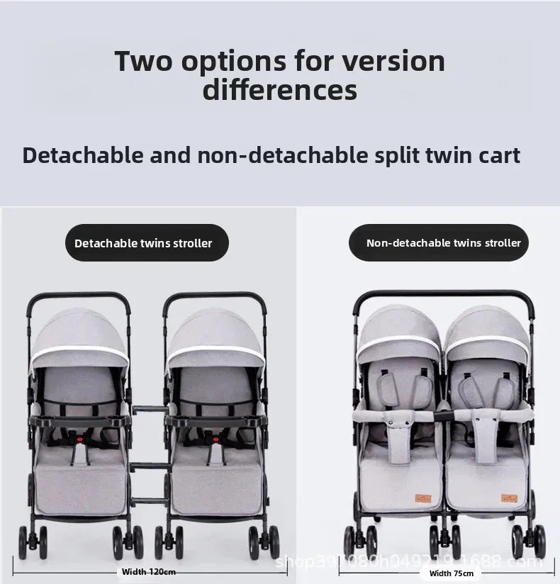 Twin Baby Stroller Can Sit and Lie Down Lightweight Stroller Two Children Outdoor Skate Baby Gods Double Seat Folding Stroller