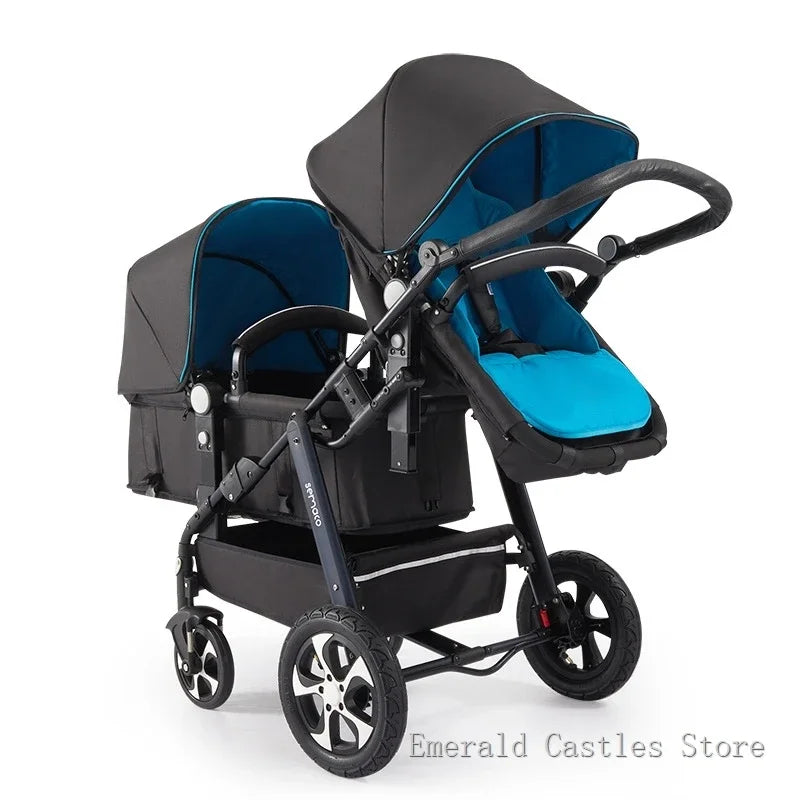EU STOCK New Twins Baby Stroller with Four Wheels for Easy Mobility four wheels travel baby carriage, Newborn Pram,Portable